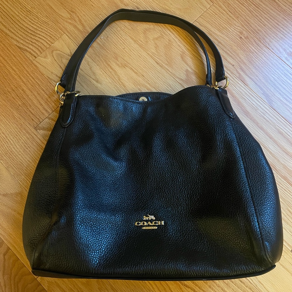 Coach Hallie black leather shoulder bag